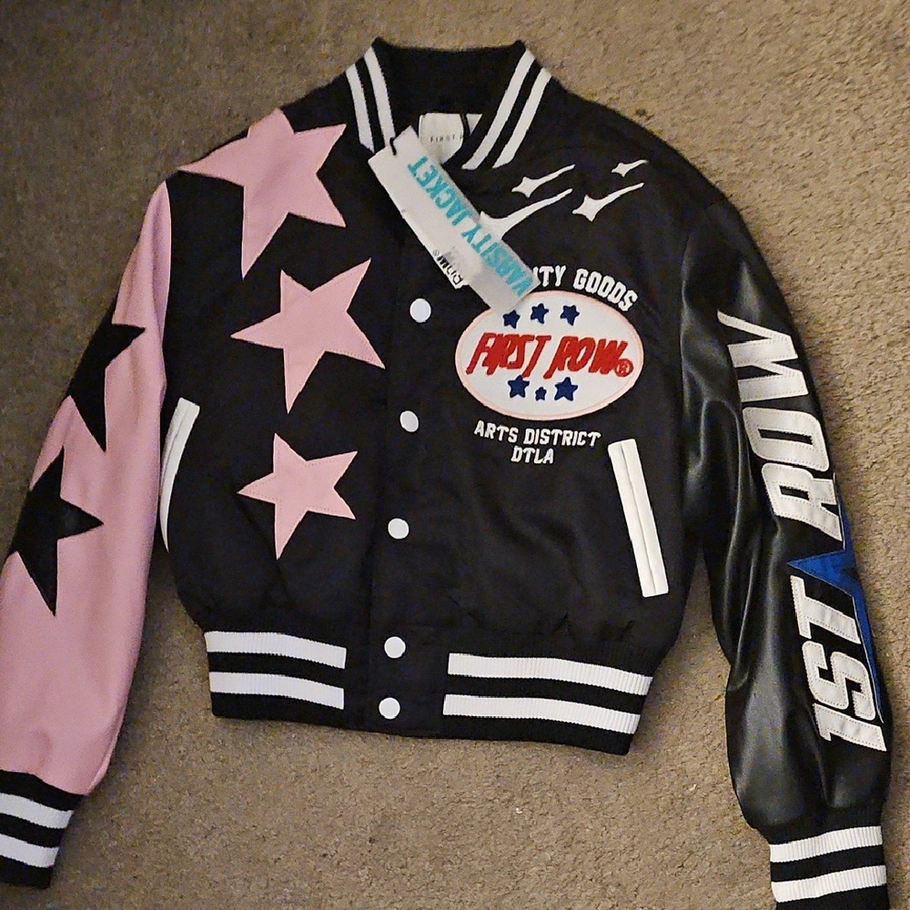 FIRST ROW Black and Pink Varsity Jacket